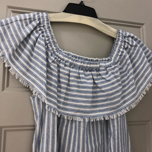 Off the shoulder blue and white stripe dress - Picture 3 of 5